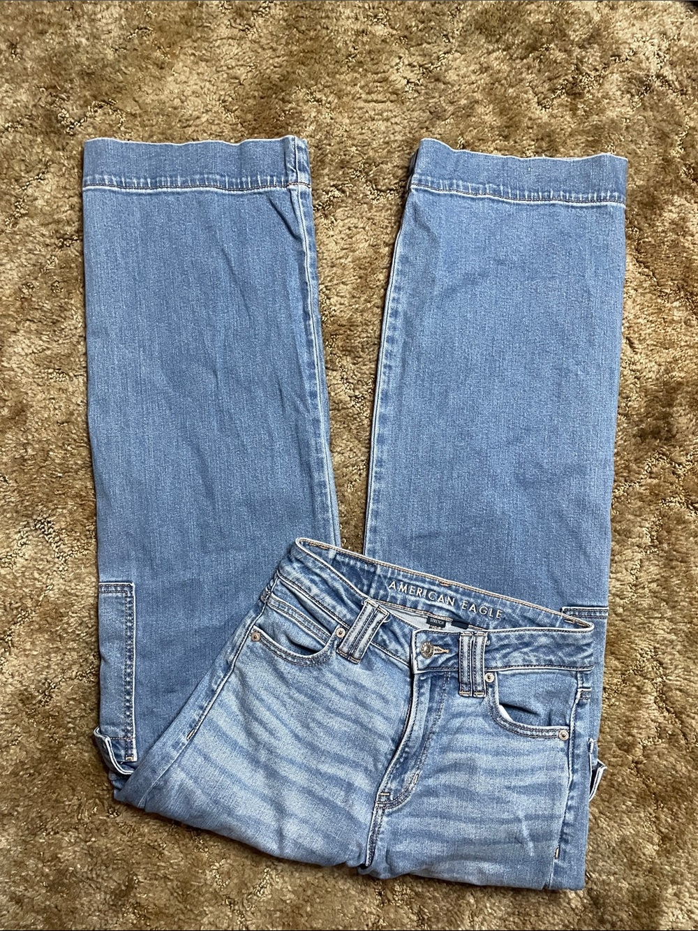 American Eagle Stretch Super‎ High Rise Baggy Wide Leg Jean Size 000